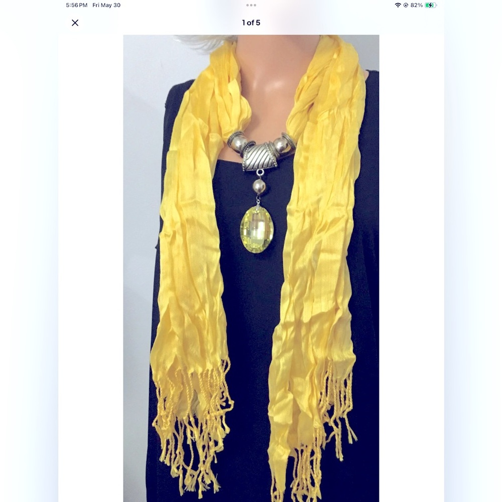 Yellow Scarf with Silver&Topaz Pendant my 3 in 1  jewelry scarf NOS Y2K VINTAGE